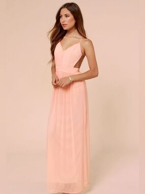 Lulu's exclusive rooftop garden backless peach maxi dress